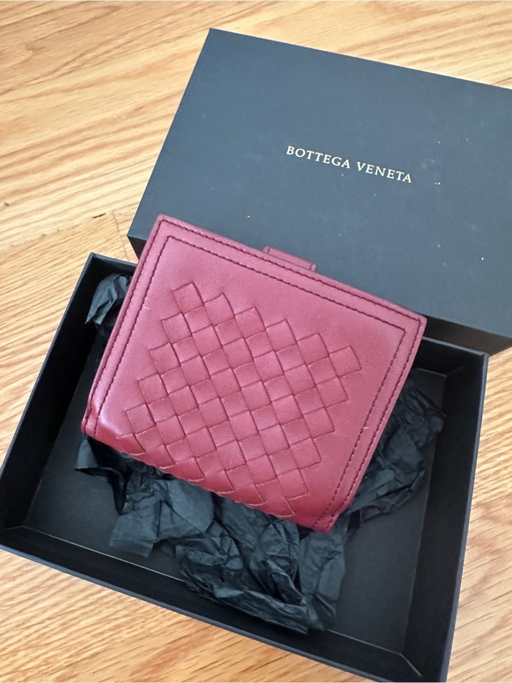 Bottega Veneta Burgundy Woven Leather Card,cash holder wallet - Picture 3 of 8